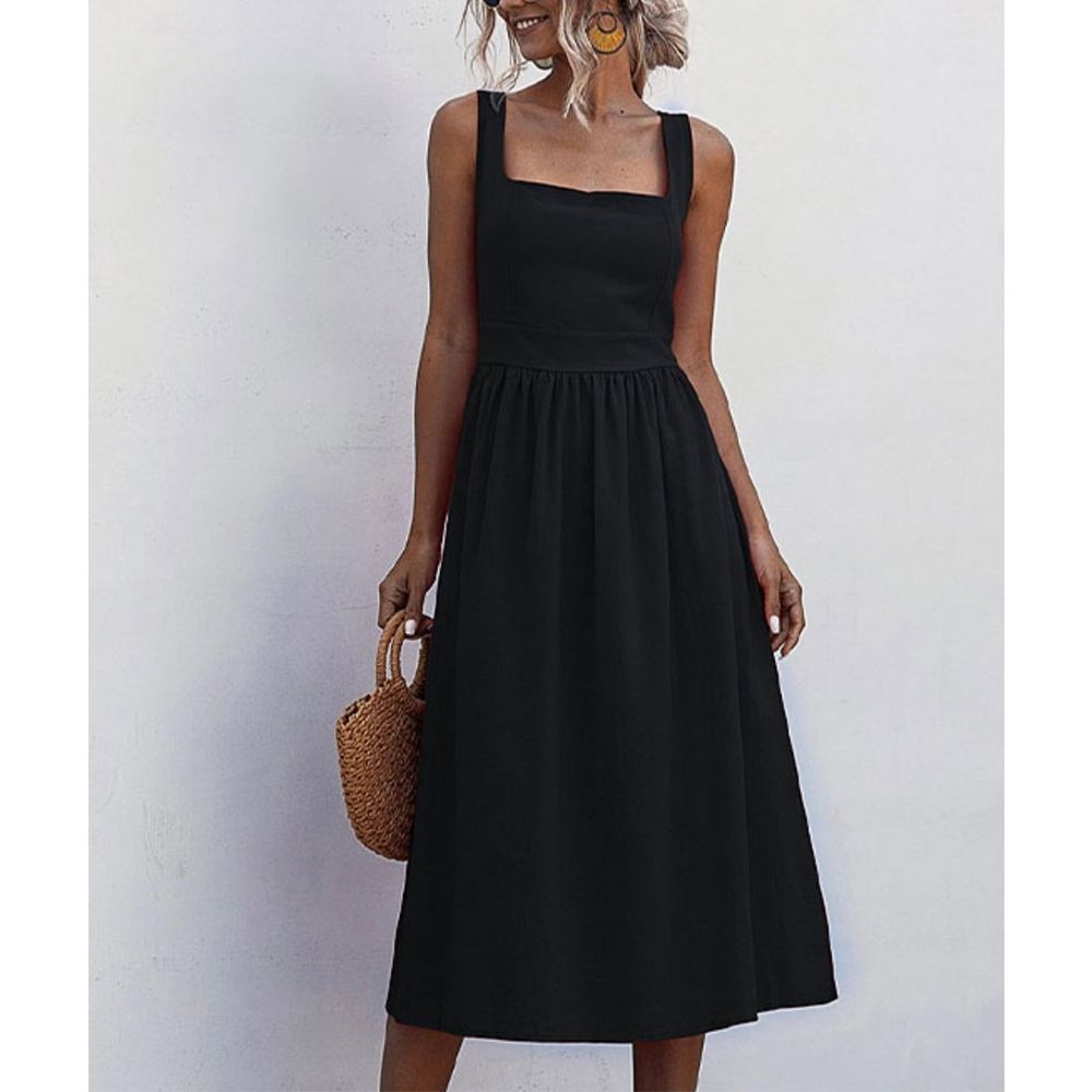 De Sepreso Woman Black Sleeveless Square Neck Midi Dress, Size XL